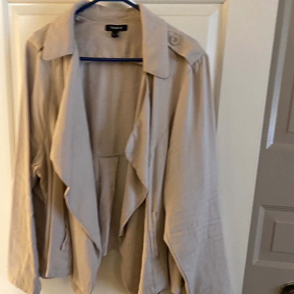 Khaki long sleeved open front blazer